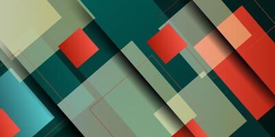 Abstract geometric background in green and orange colors with simple square curves overlapping in shape and shadow. Colorful trendy 3D design. Bright and modern with paper cut concept. Eps10 vector