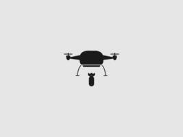 a black silhouette of a drone in flight positioned above a black bomb or missile that appears to be attached to it or falling from it vector
