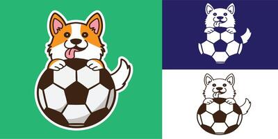 set of dog with soccer good for logo, sticker, badge, element design, etc vector