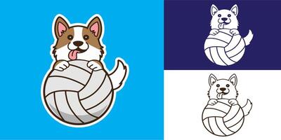 set of dog with volleyball good for logo, sticker, badge, element design, etc vector