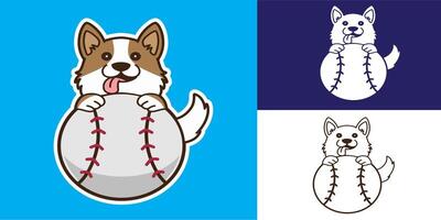 set of dog with baseball good for logo, sticker, badge, element design, etc vector