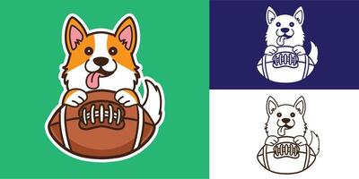 set of dog with american football good for logo, sticker, badge, element design, etc vector