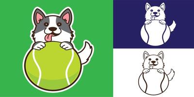 set of dog with tennis ball good for logo, sticker, badge, element design, etc vector