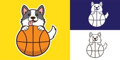 set of dog with basketball good for logo, sticker, badge, element design, etc vector