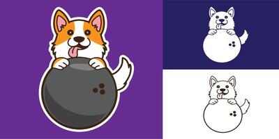set of dog with bowling ball good for logo, sticker, badge, element design, etc vector