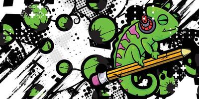 Abstract background with chameleon and pencil objects vector