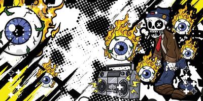 Abstract background with zombie objects and fire eyes vector