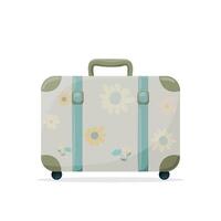 Retro suitcase with floral pattern, isolated on white background vector