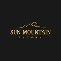 Mountain and Sun Circle Simple Unique Line Design Style with Premium Black Striped Background vector