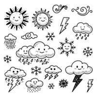 The best collection of weather themed doodle elements on white background. vector