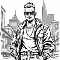 illustration of a man in sunglasses and jacket in the city vector