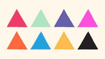 Grunge triangle shape frame, brush painted stamp set. Hand drawn rough triangle border, textured paint edge. Triangle outline text frame. mockup vector