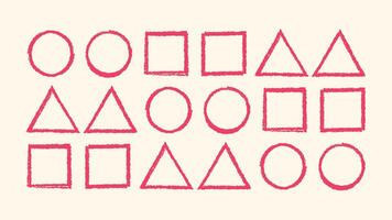 Scribble triangle, circle, square frames. Hand drawn rough crayon effect lines. Children style pastel brush stroke borders. Doodle grunge shape set in sketch style. illustration vector