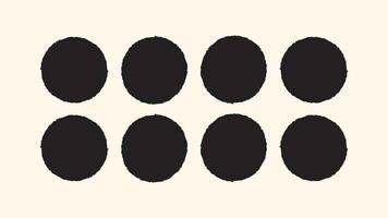Brush ink stamp round shape, rough grunge frame pack. Painted texture square border, oval brush line form. Hand drawn rough rectangle, circle round text outline. illustration vector