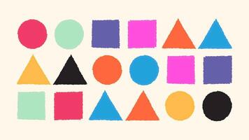 Triangle, circle and square stamp frames. Hand painted brush shapes with rough texture. Grunge style geometric border set. artwork vector