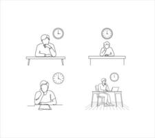 Desk And Clock Silhouette Set, Work And Study Time Graphics vector