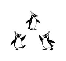 Party Penguins with Hats Silhouette Set vector