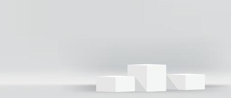white pedestal stage for cosmetics make-up product showcase, modern podium 3 step for product display, podium pedestal three layer for advertising background, copy space, 3d illustration vector