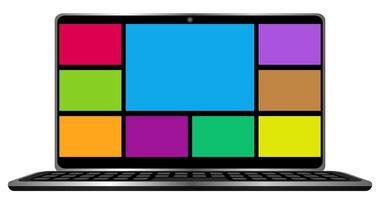 laptop screen with frame for meeting online group and videoconference design, template column laptop display vector