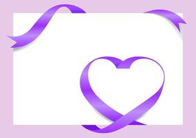 Purple Ribbon Heart Shape Mock-Up for A4 size Banner Valentine's Day, Purple Ribbon Heart Shape, Greeting card, Gift Voucher and Certificate Background, copy space vector