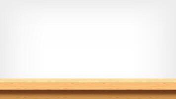 wood plank empty front view for background and copy space, blank table top wooden brown for decoration room, vintage wood plank for background, wooden table on grey wall, table wood plank, front view vector