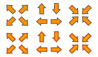 orange arrow and diagonal arrow sign for map, arrow button for graphic game, arrow for direction vector