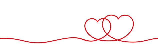 double heart shape line art continuous red, hand drawn graphic concept, doodle heart art line, illustration heart in a continuous line art vector