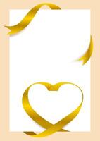 Gold Ribbon Heart Shape Mock-Up for A4 size Banner Valentine's Day, Golden Ribbon Heart Shape, Greeting card, Gift Voucher and Certificate Background vector