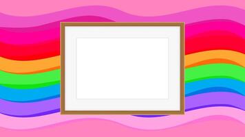 photo frame empty on colorful rainbow background, picture frames on colorful fashionable, blank frames decoration with rainbow colorful art backdrop, wooden frame modern vector
