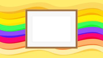 rectangle frame empty on colorful rainbow background, picture frames on colorful fashionable, blank frames decoration with rainbow colorful art backdrop, wooden frame modern vector