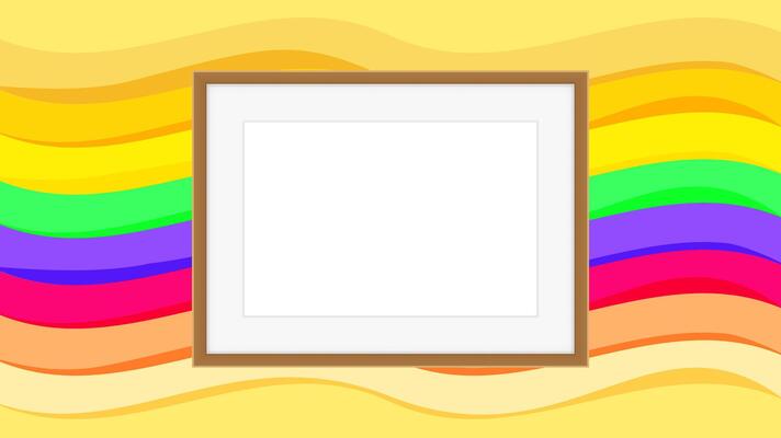 rectangle frame empty on colorful rainbow background, picture frames on colorful fashionable, blank frames decoration with rainbow colorful art backdrop, wooden frame modern