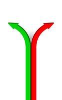 rising arrow red green, arrow symbol for business graph concept, rising arrow pointing left and right, two-way arrow graphic vector
