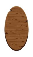 ellipse plank for signage isolated on white, wood sign oval shape, empty wooden signpost for copy space, round wooden for message text, wood plank dark brown, wood frame cartoon style vector