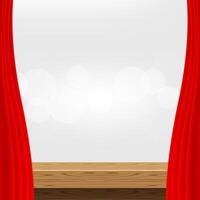 wood table and luxury red curtains for advertise product display, wooden top table decoration with curtain red, wood plank board space for banner copy space text, tabletop front view vector