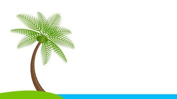 coconut tree simple at seaside coast, illustration coconut palm tree, palm tree on small hill island at seacoast, coconut tree for clip art isolated on white background, copy space vector