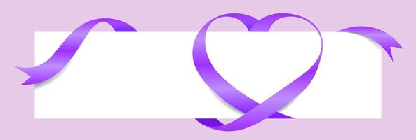 Purple Ribbon Heart Shape for Banner Mock-Up, Greeting card, Gift Voucher and Certificate Template, Banner Valentine's Day Background, copy space vector