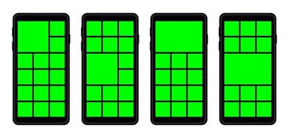 green screen on smartphone for call insert, green screen collage grid template, smartphone screen for layout web application vector