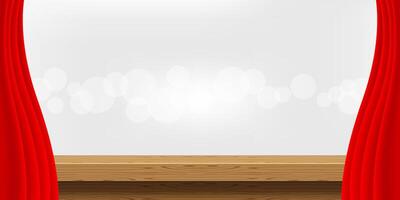 empty wood table and luxury red curtains for advertise product display, wooden top table decoration with curtain red, wood plank board space for banner copy space text, tabletop front view vector