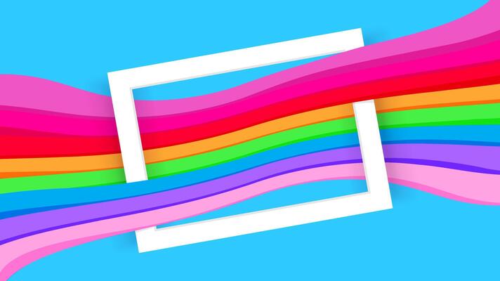 white border frame on blue and colorful graphic background, paper white frame on colorful modern ad for banner web, border frames for decoration backdrop fashionable, colorful wall with frames blank