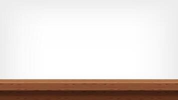 wood plank empty front view for a copy space, blank table top wooden brown for decoration room, vintage wood plank for background, wooden table on grey wall, table wood plank front view vector