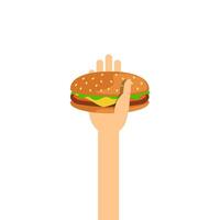 hamburger, hamburger in hand for giving and donate concept, hand are holding burger for clip art vector