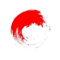 red circle brush enso symbol, smear circle shape with scribble hand drawn, ink dirty stain red on white, paint stripe brush strokes circle vector