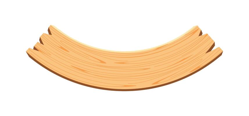 curved wooden planks isolated on white background, wood plank curve for signs and copy space, wooden signs curve shape, empty wood plank light brown for text