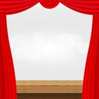 wood table and luxury red curtains for advertise product display, wooden top table decoration with curtain red, wood plank board space for banner copy space text, tabletop front view for banner vector