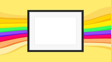 rectangle frame empty on colorful rainbow background, picture frames on colorful fashionable, blank frames decoration with rainbow colorful art backdrop, wooden frame modern, photo frame on yellow vector