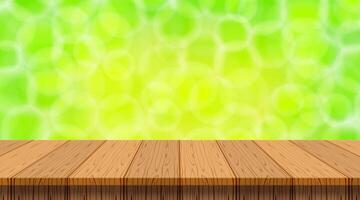 wood plank empty on green bokeh for background, empty wood table for product display on nature bokeh green bright, wooden plank for copy space text summer concept, table wood board vector