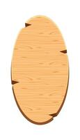 ellipse plank for signage isolated on white, wood sign oval shape, empty wooden signpost for copy space, round wooden for message text, wood plank brown, wood frame cartoon style vector