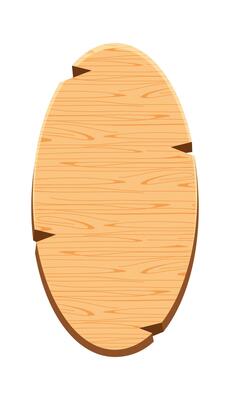 ellipse plank for signage isolated on white, wood sign oval shape, empty wooden signpost for copy space, round wooden for message text, wood plank brown, wood frame cartoon style