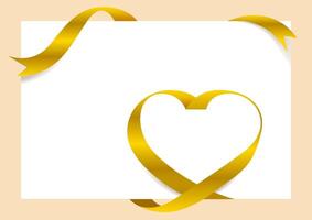 Gold Ribbon Heart Shape Mock-Up for A4 size Banner Valentine's Day, Golden Ribbon Heart Shape, Greeting card, Gift Voucher and Certificate Background, copy space vector