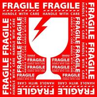 sticker fragile handle with care, red fragile warning label, square fragile label with broken glass symbol vector